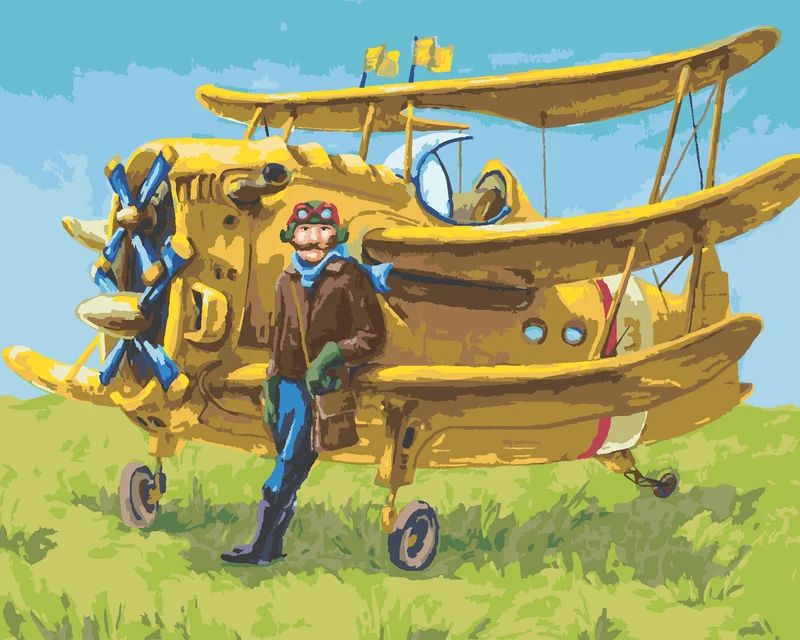 Diamond painting - PILOT UND SEIN GELBES FLUGZEUG