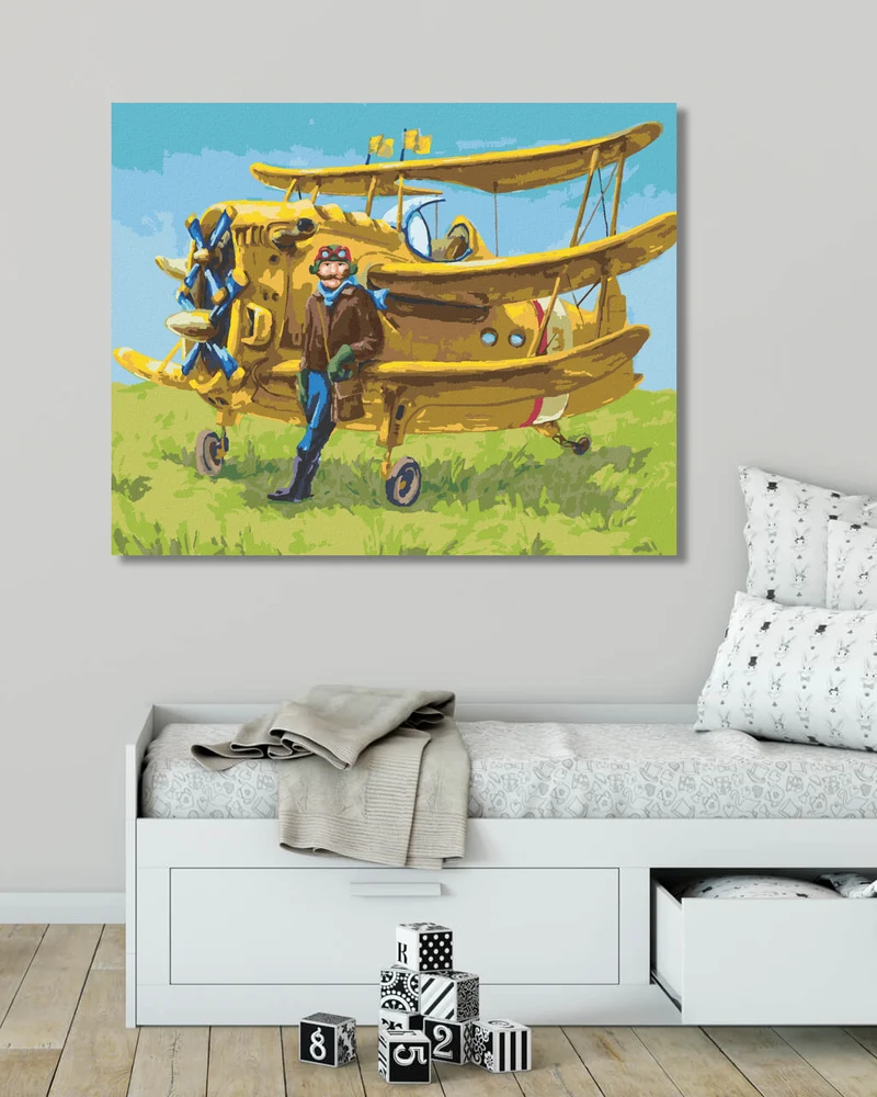Diamond painting - PILOT UND SEIN GELBES FLUGZEUG