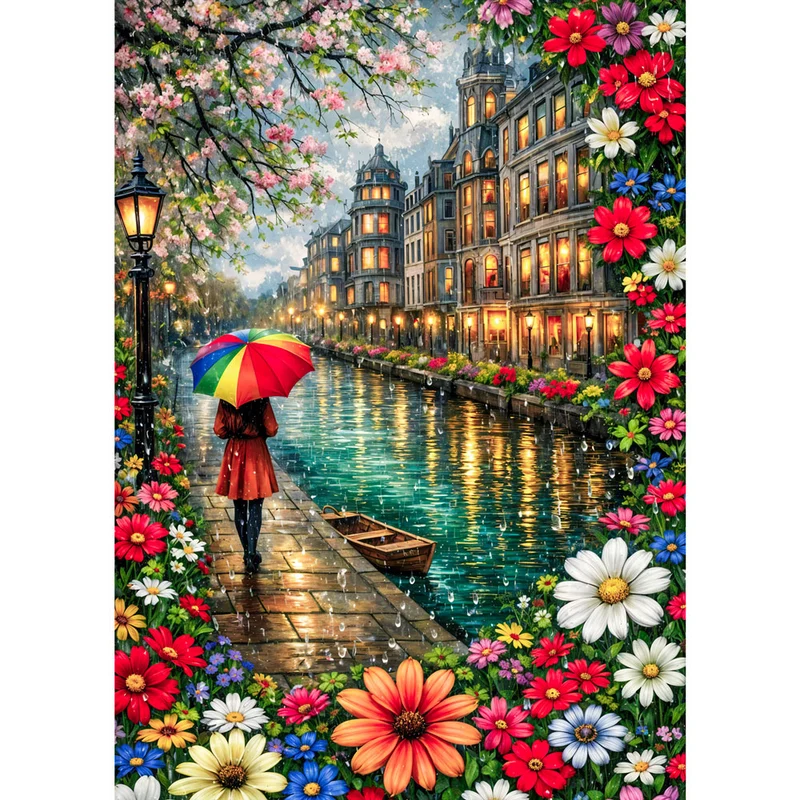 5D Diamond Painting – Rainbow Umbrella City