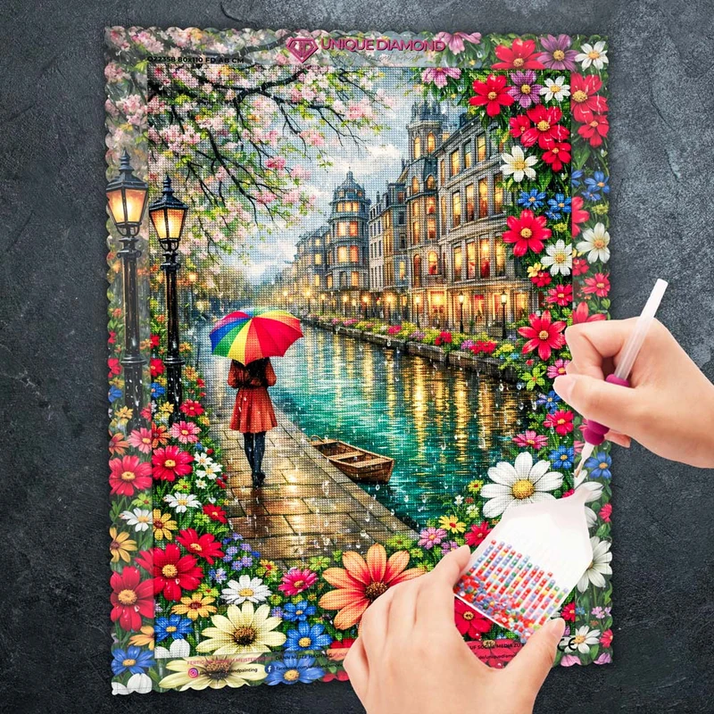 5D Diamond Painting – Rainbow Umbrella City