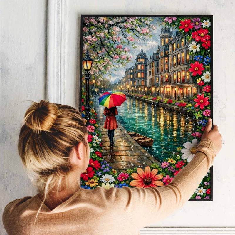 5D Diamond Painting – Rainbow Umbrella City