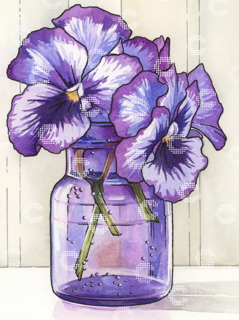 Diamond Painting - Evgeniya Brukish - Purple pansies