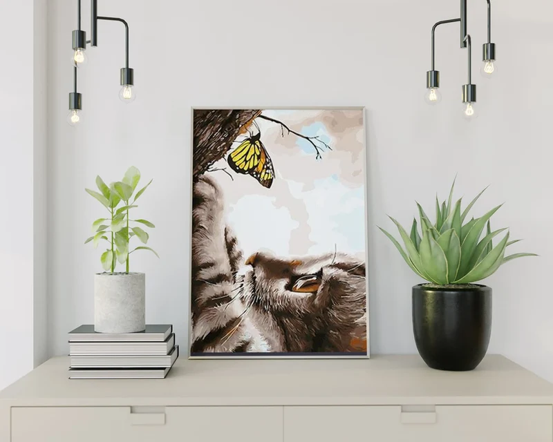 Diamond Painting Katze und ein Schmetterling
