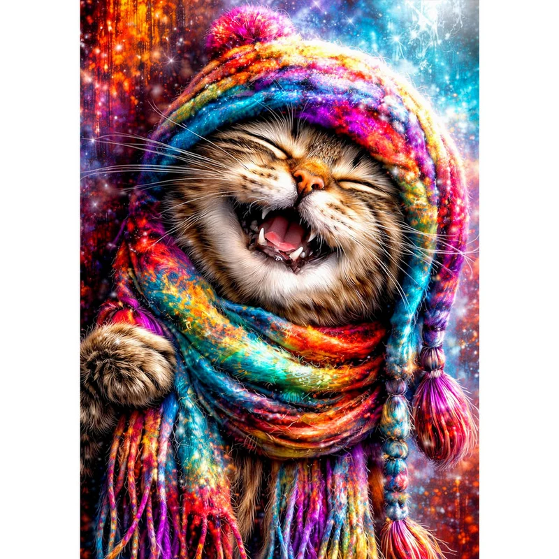 5D Diamond Painting – Rainbow Winter Cat