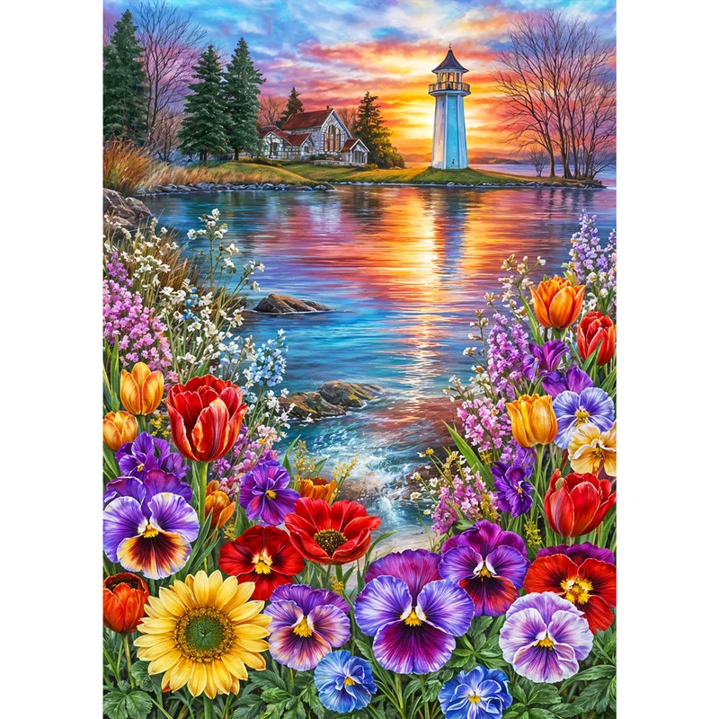 5D Diamond Painting – Sunset Lighthouse Garden