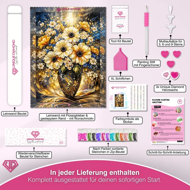 5D Diamond Painting – Golden Bloom Elegance