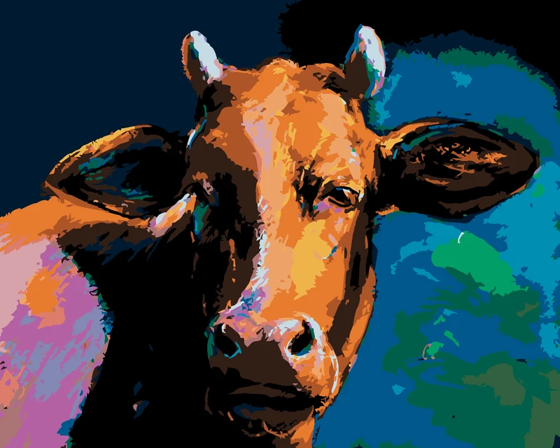 Diamond painting - BUNTE KUH MIT DUNKLEM HINTERGRUND