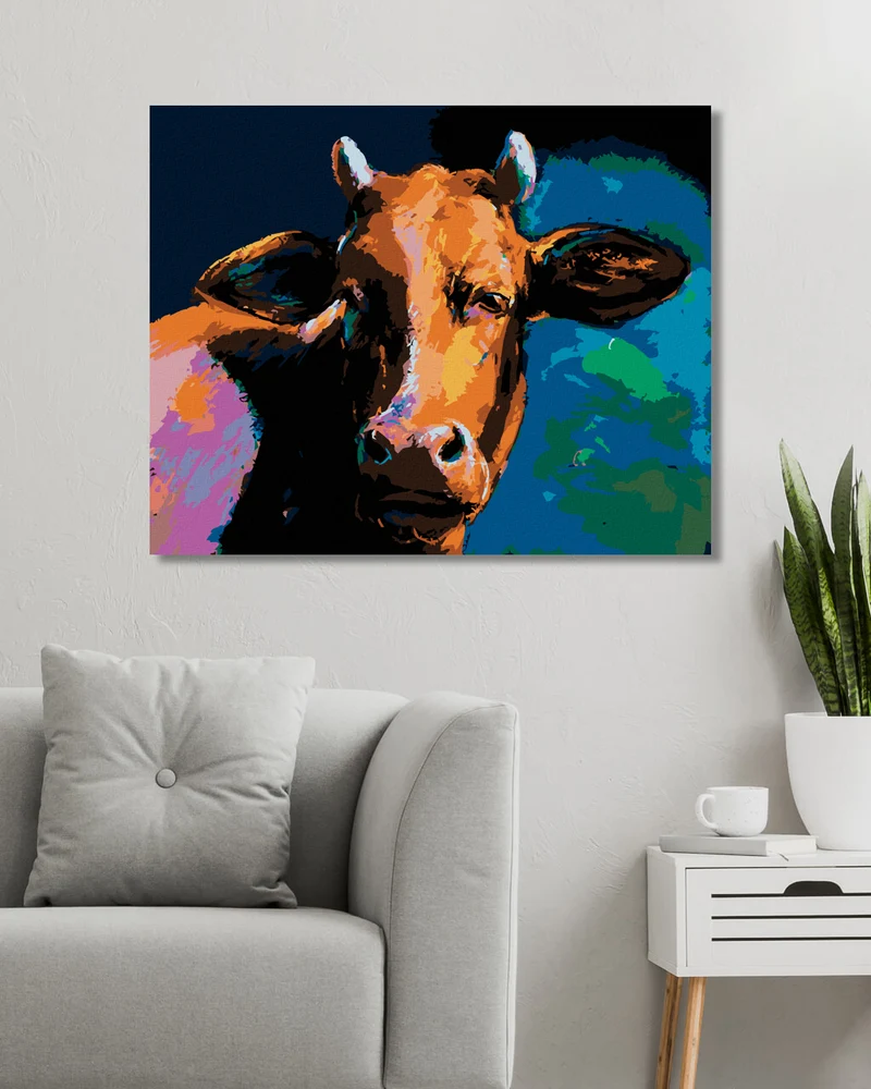 Diamond painting - BUNTE KUH MIT DUNKLEM HINTERGRUND