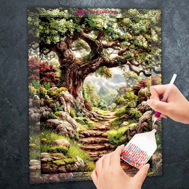 5D Diamond Painting – Pfad des alten Baums