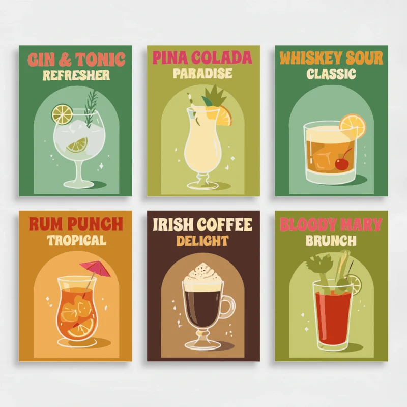 Retro Cocktail Recipes - Mini Paint by Numbers Set