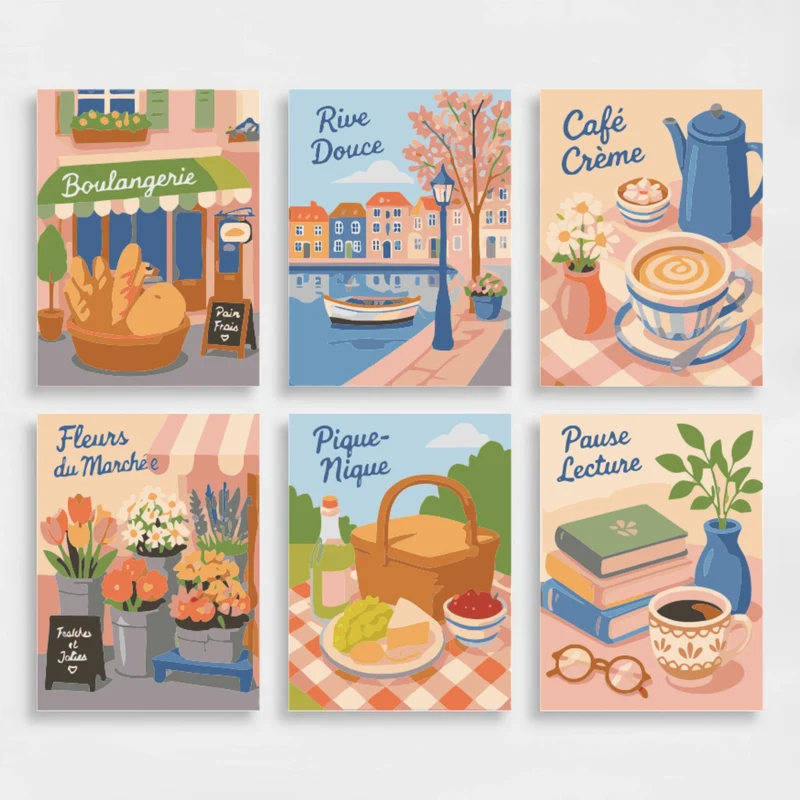 French Café Charm - Mini Paint by Numbers Set