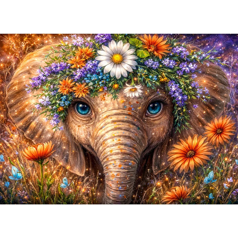 5D Diamond Painting – Floral Elephant Spirit