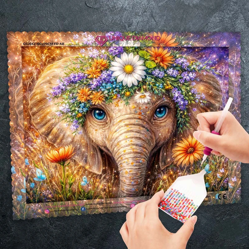 5D Diamond Painting – Floral Elephant Spirit