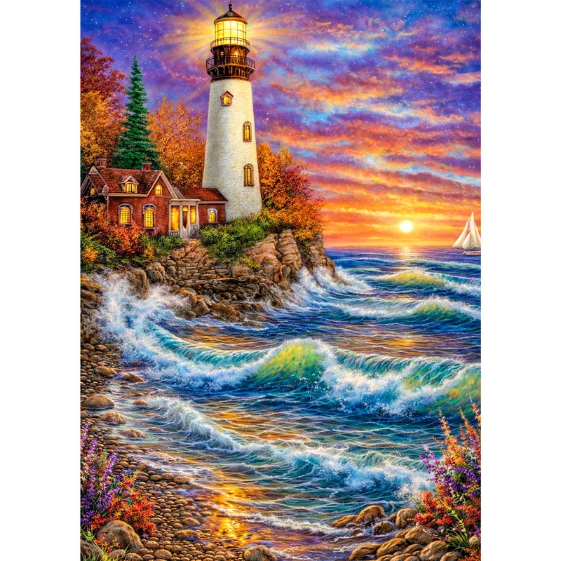 5D Diamond Painting – Sunset Lighthouse