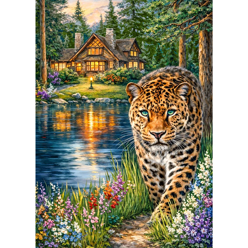 5D Diamond Painting – Lakeside Leopard Haven