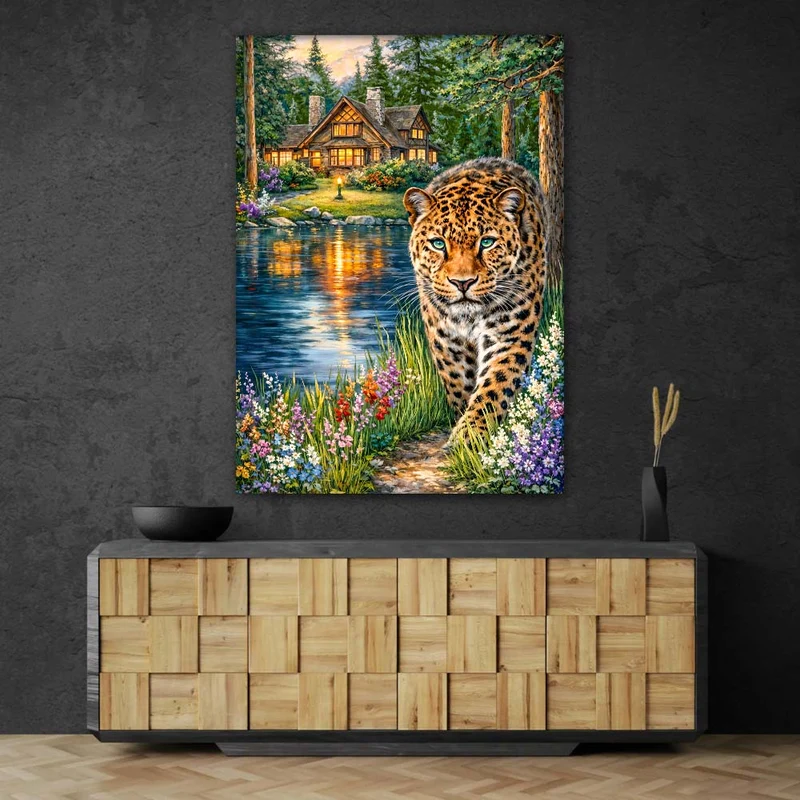 5D Diamond Painting – Lakeside Leopard Haven