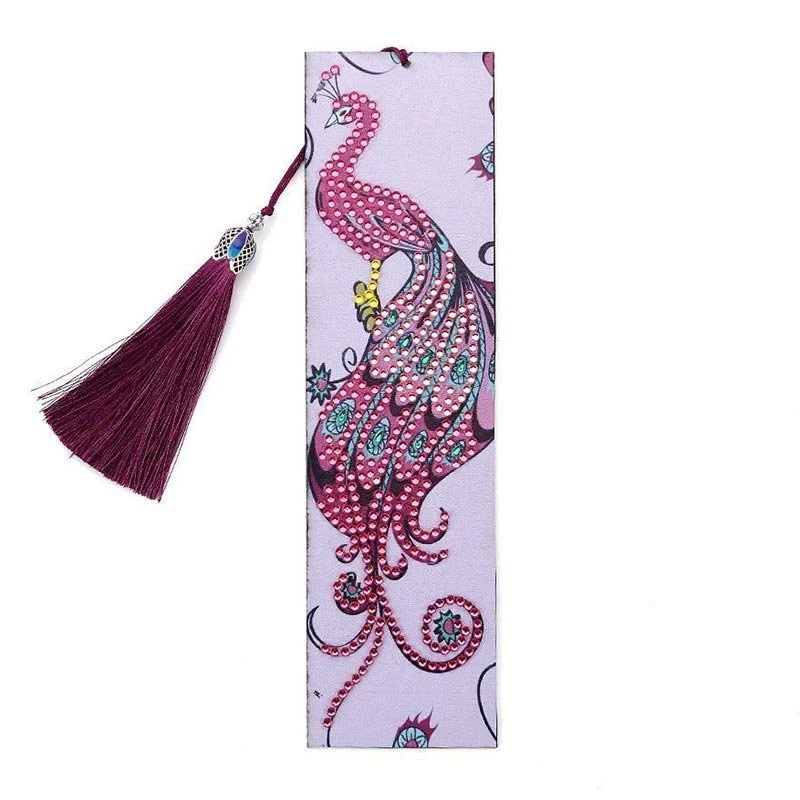 5D Diamond Painting Lesezeichen – Eleganter Pfau in Pink