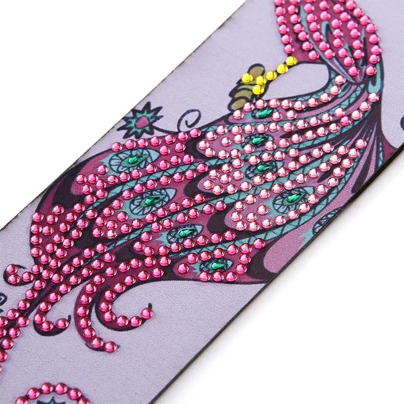 5D Diamond Painting Lesezeichen – Eleganter Pfau in Pink