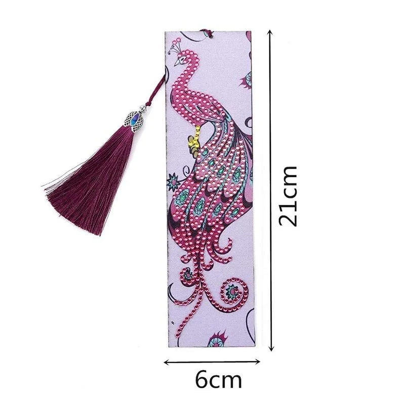 5D Diamond Painting Lesezeichen – Eleganter Pfau in Pink