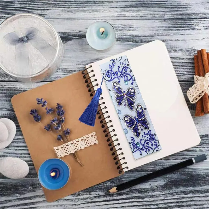 Diamond Painting Lesezeichen Blaue Schmetterlinge