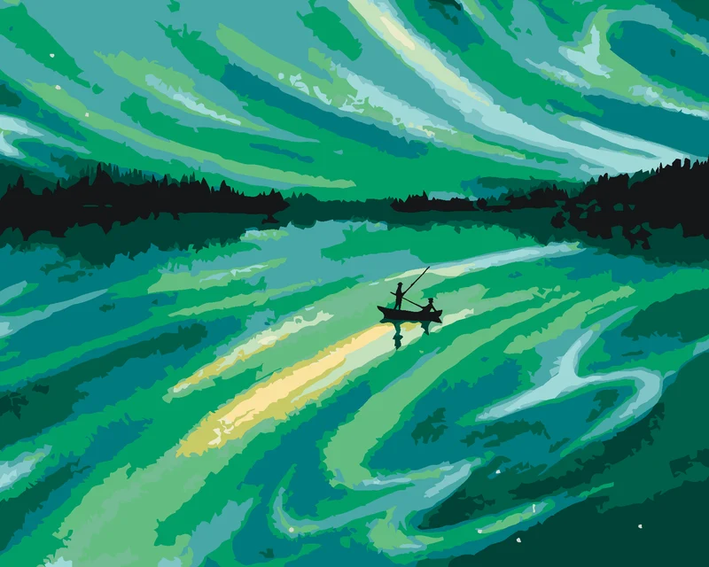 Diamond painting - SCHWIMMENDES BOOT UND GRÜNER WELTRAUMHIMMEL