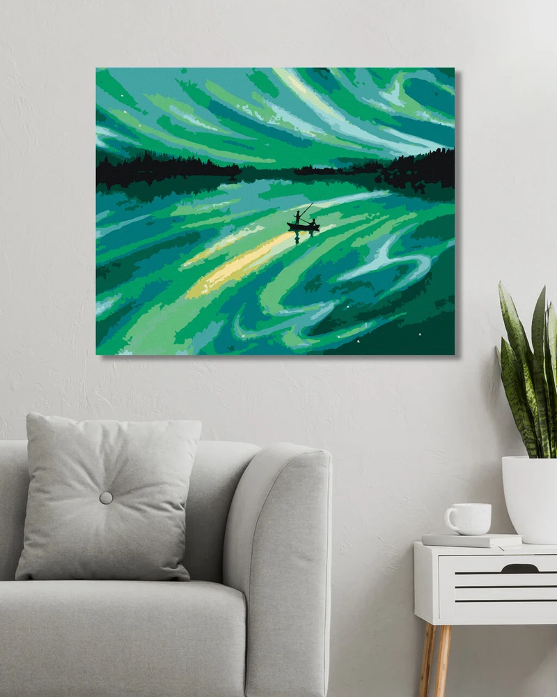 Diamond painting - SCHWIMMENDES BOOT UND GRÜNER WELTRAUMHIMMEL