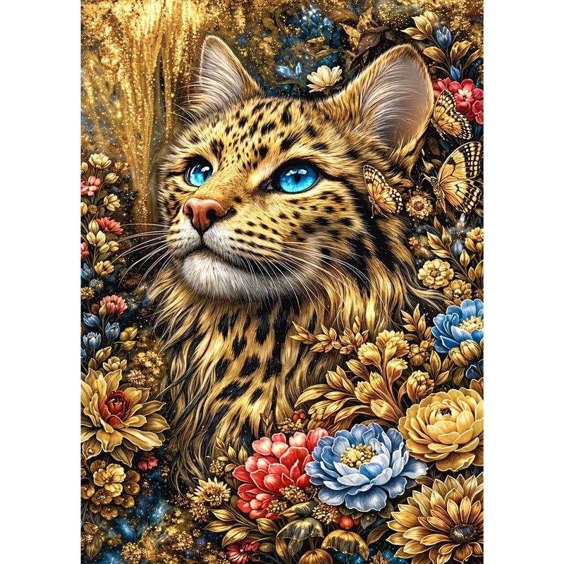 5D Diamond Painting – Golden Leopard Bloom