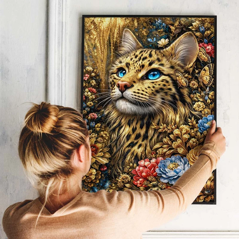 5D Diamond Painting – Golden Leopard Bloom