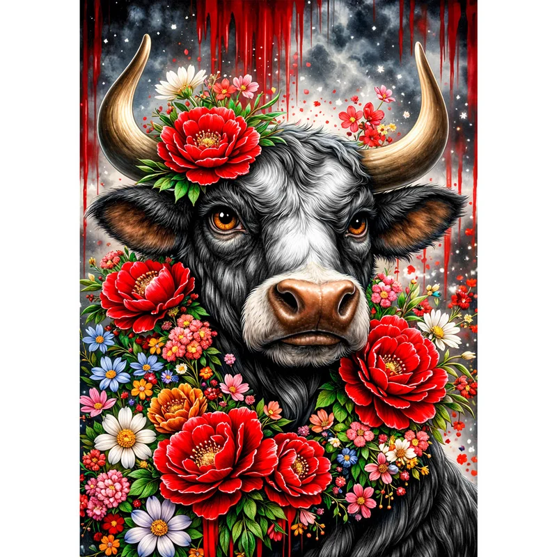 5D Diamond Painting – Floral Spirit Bull