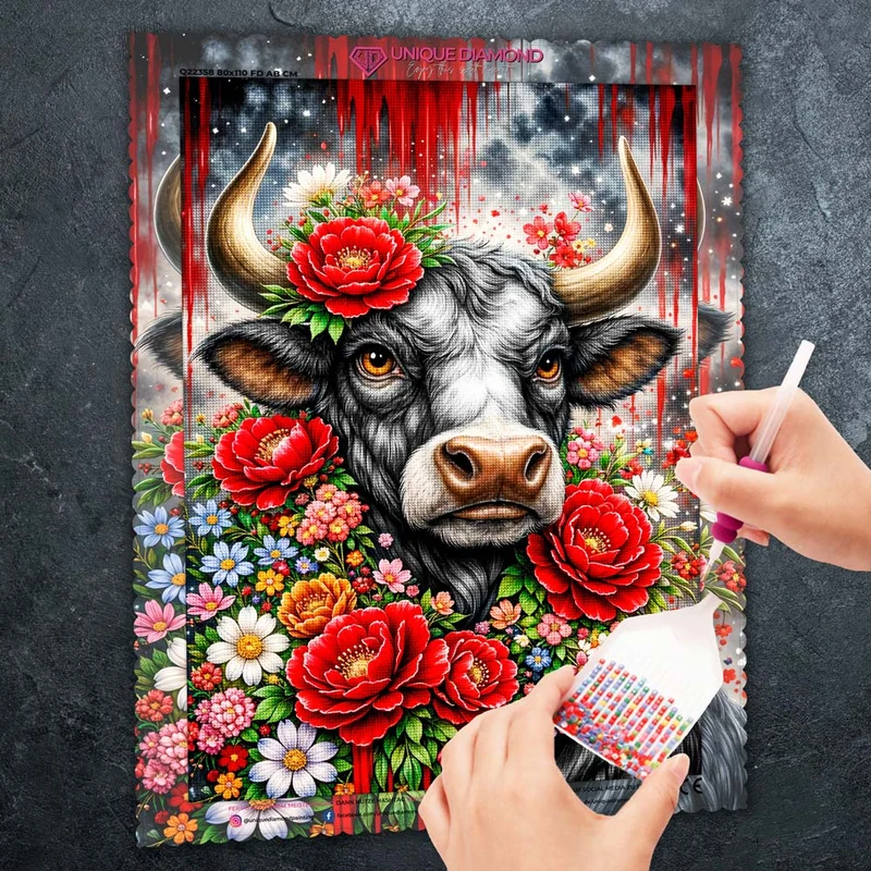 5D Diamond Painting – Floral Spirit Bull