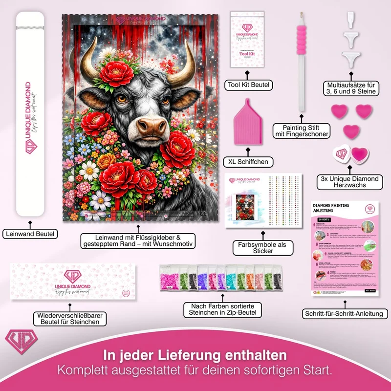 5D Diamond Painting – Floral Spirit Bull