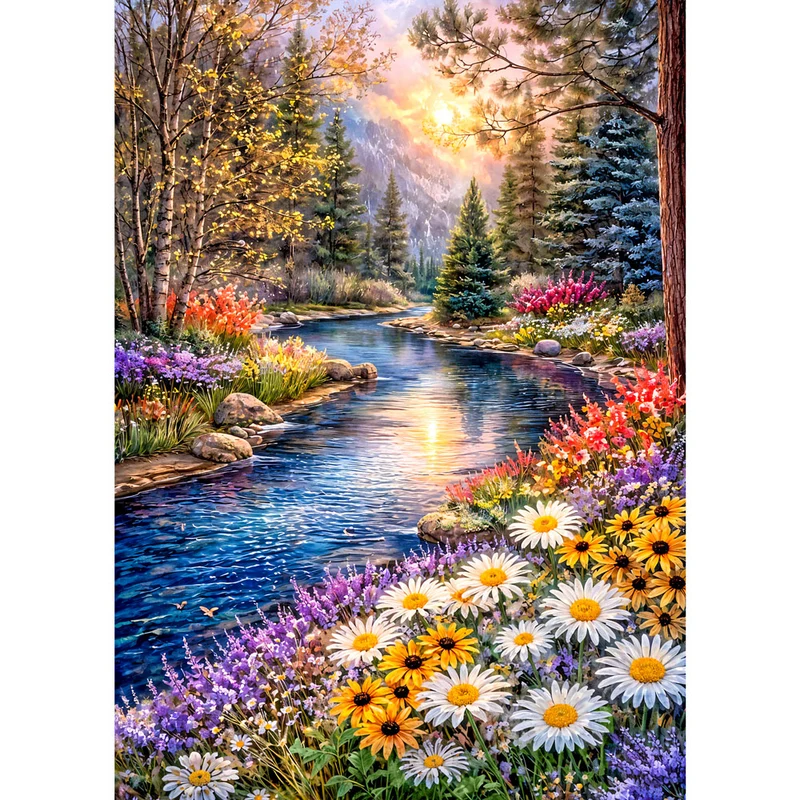 5D Diamond Painting – Mountain River Blossom