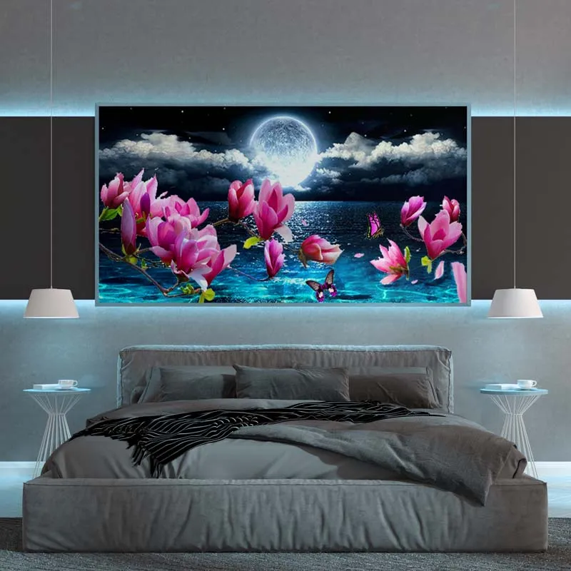 5D Diamond Painting – Blumen im Mondschein