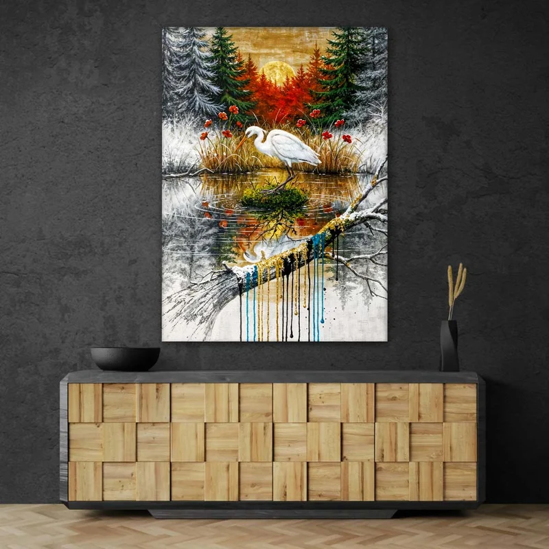 5D Diamond Painting – Der weiße Reiher im Farbspiel der Natur