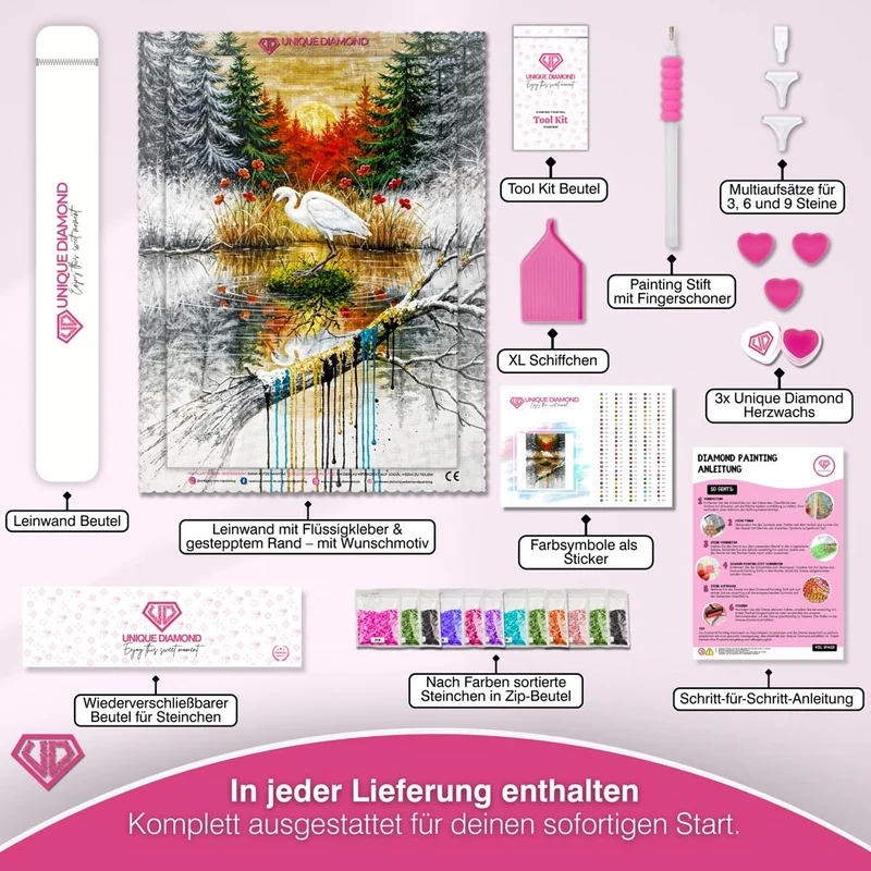 5D Diamond Painting – Der weiße Reiher im Farbspiel der Natur