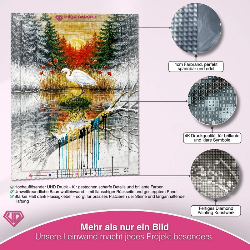 5D Diamond Painting – Der weiße Reiher im Farbspiel der Natur