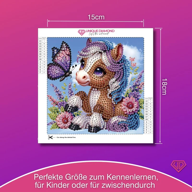 5D Diamond Painting Mini-Bild – Lavendelpony & Schmetterling