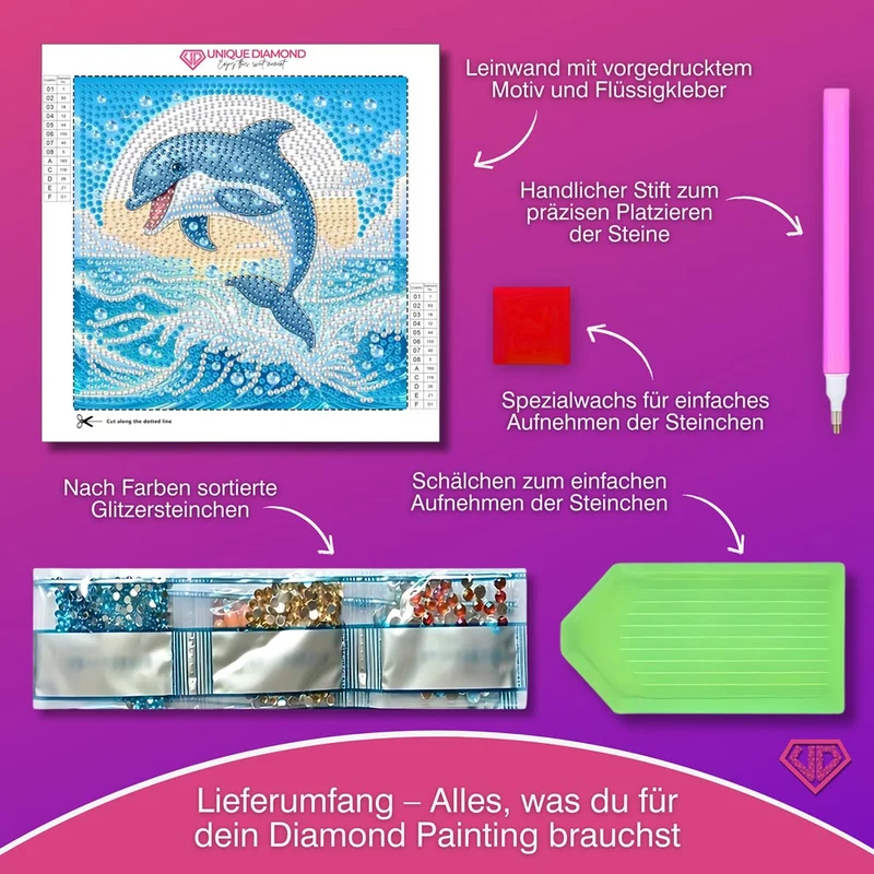 5D Diamond Painting Mini-Bild – Sprung des Delfins im Sonnenlicht