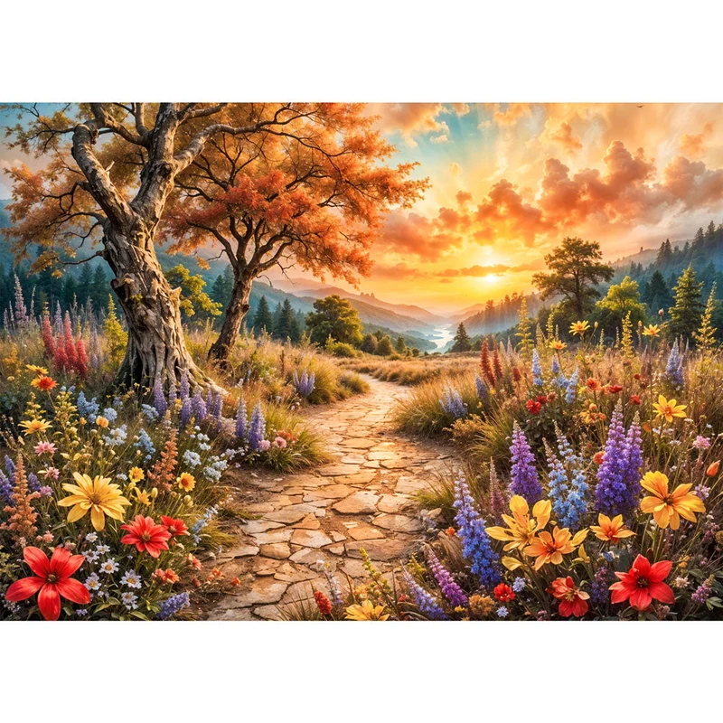 5D Diamond Painting – Pfad ins Abendgold