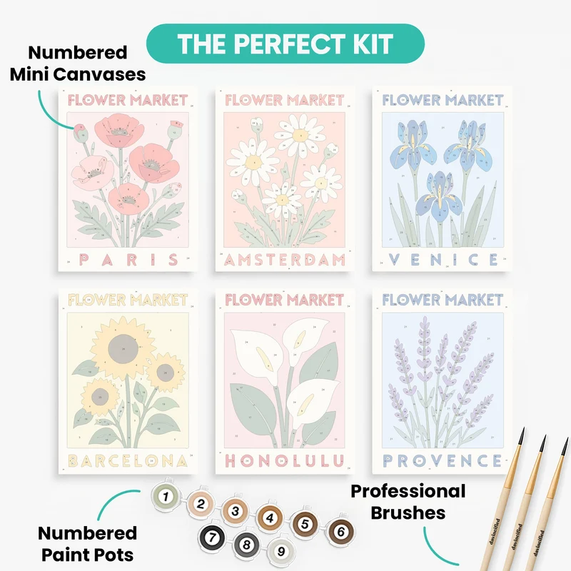 Flower Market Cities - Mini Paint by Numbers Set