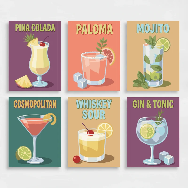 Retro Cocktail Poster Set - Mini Paint by Numbers Set