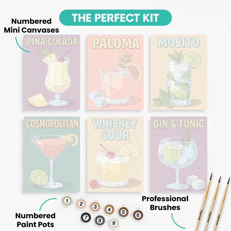 Retro Cocktail Poster Set - Mini Paint by Numbers Set