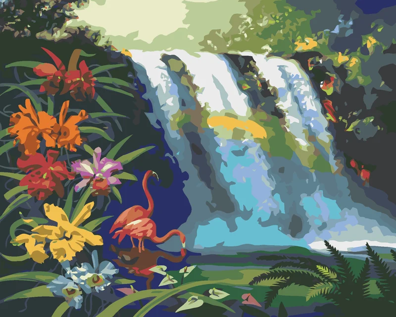 Diamond painting - FLAMINGO AM WASSERFALL (D. RUSTY RUST)