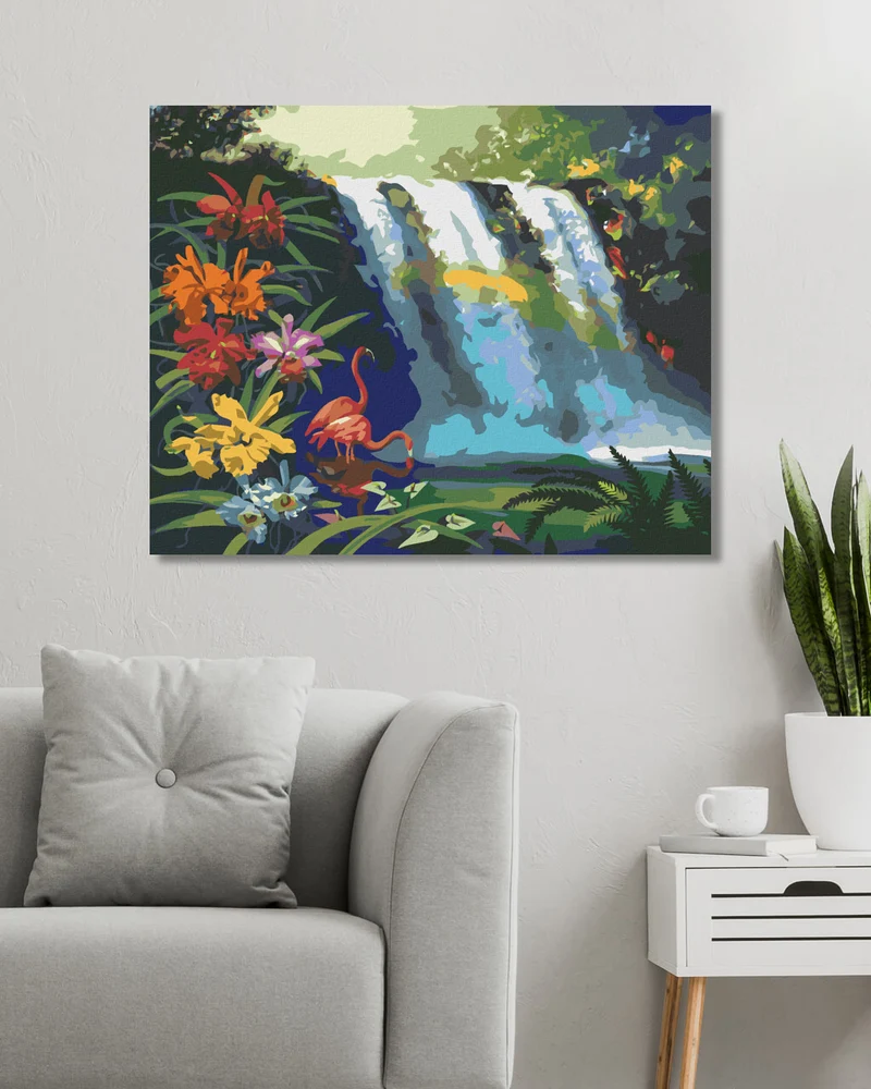 Diamond painting - FLAMINGO AM WASSERFALL (D. RUSTY RUST)