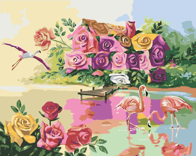 Diamond painting - FLAMINGOS AM HAUS DER ROSEN (D. RUSTY RUST)