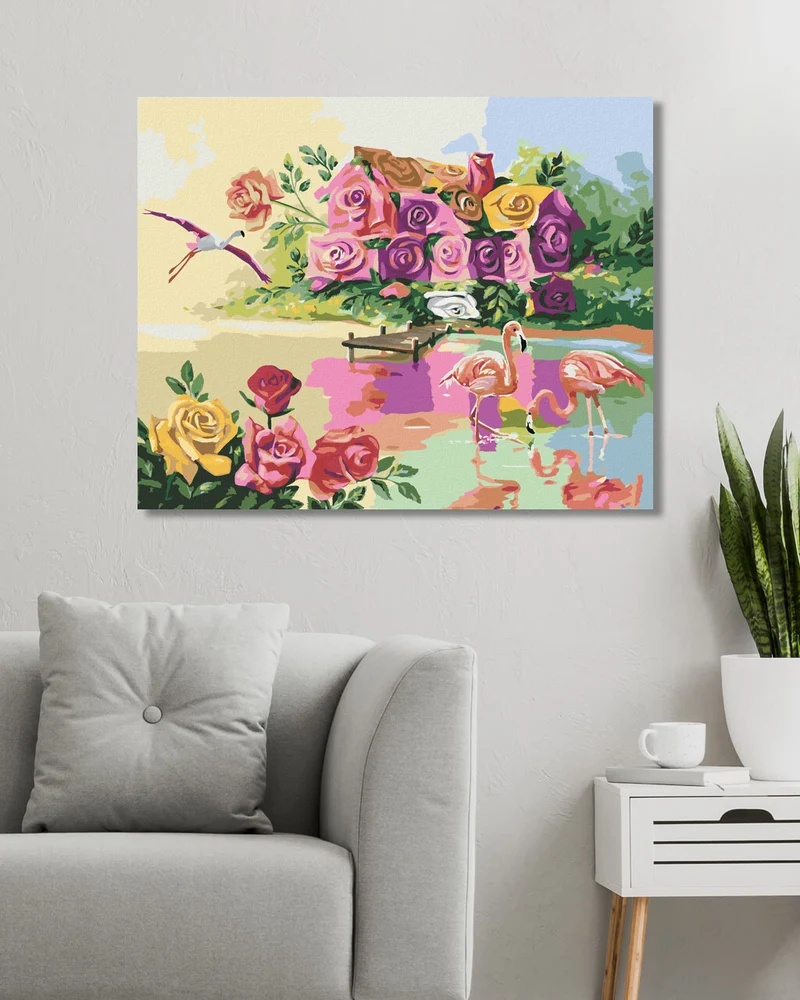 Diamond painting - FLAMINGOS AM HAUS DER ROSEN (D. RUSTY RUST)