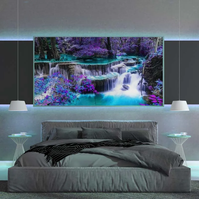 5D Diamond Painting – Wasserfall mit Lila Bäumen