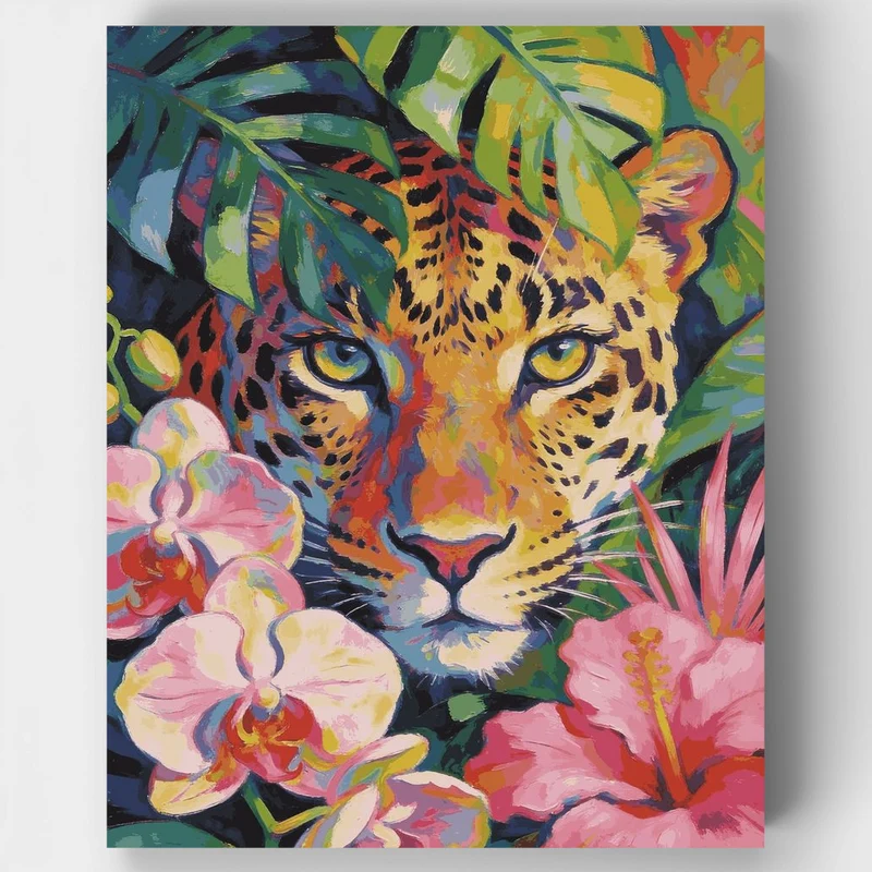 "Leopard Among Tropical Flowers" Paint by Numbers Kit