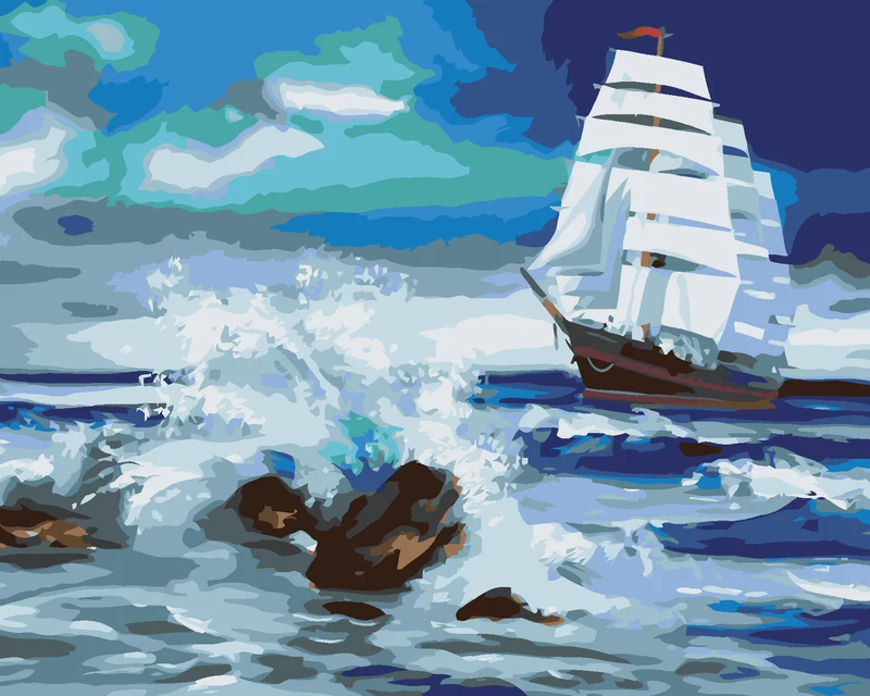 Diamond painting - SEGELSCHIFF, DAS ZU EINEM RIFF SEGELT (D. RUSTY RUST)