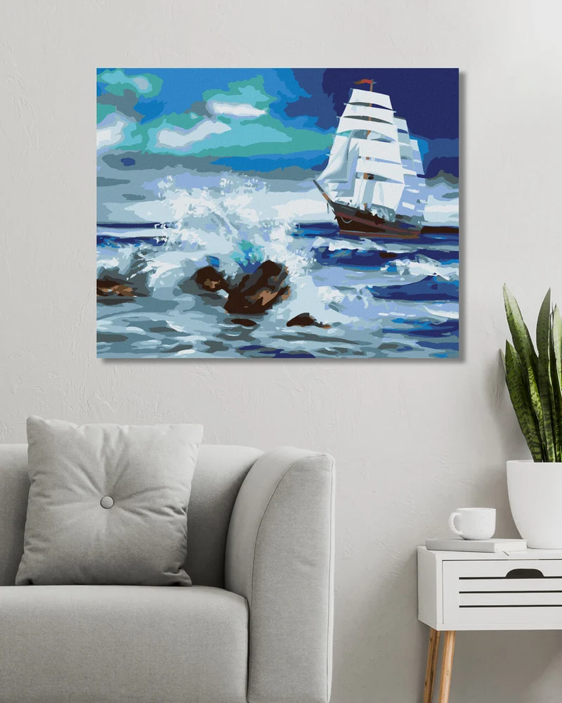 Diamond painting - SEGELSCHIFF, DAS ZU EINEM RIFF SEGELT (D. RUSTY RUST)